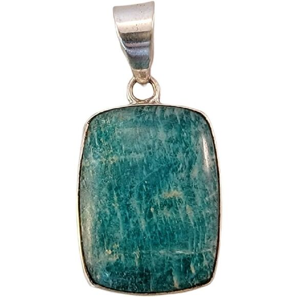 Sterling Amazonite Rounded Rectangle Pendant - Picture 1 of 5